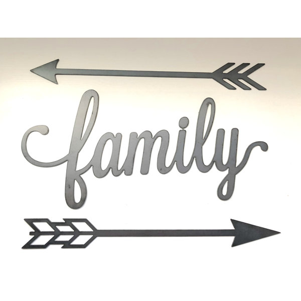 Gracie Oaks 3 Piece Family Script Word Metal Wall Decor Set Wayfair